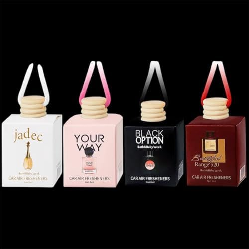 Luxury Car Air Fresheners Set of 4 Designer Fragrances, 8ml Each, Hanging Style with Wooden Caps