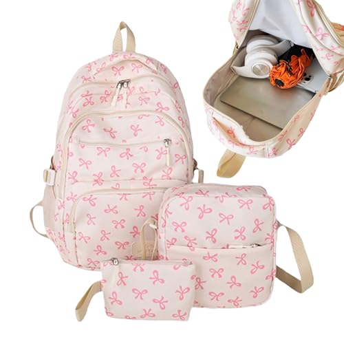 3Pcs Bow School Bag For Women, Cute Girl Backpack Set With C
