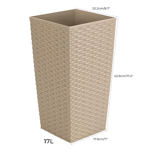 17L Tall Square Plastic Rattan Indoor/Outdoor Planters - BEIGE - Set of 2 2 17L Tall Square Plastic Rattan Indoor/Outdoor Planters - BEIGE - Set of 2 - Image 2