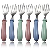 Baby Forks for Self Feeding, Toddler Forks 6PCS Stainless Steel Safe Baby for Self Feeding 3 Colors Kids with Round Handle Utensils, Utensils