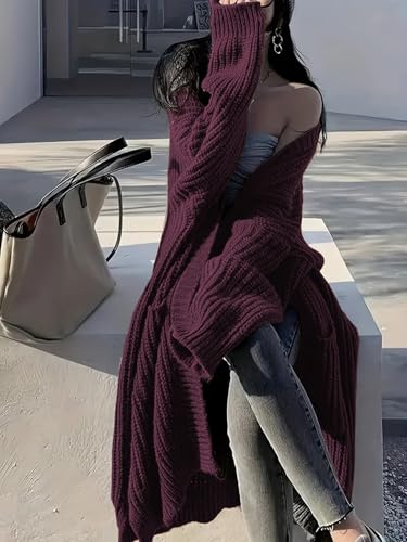 Image of Womens Long Cardigan Sweaters Open Front Oversized Duster with Pocket for Women 2025 Fall Winter Knit Design Coats