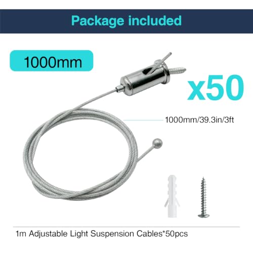 Image of Hexagon Garage Lights Suspension Cables Kit Steel Hanging Chains 1m / 3.28ft, Hex Honeycomb Light Connectors Pendant Light Wire Rope Cable Heavy Duty Chandelier Wire Adjustable (1m 50pcs)