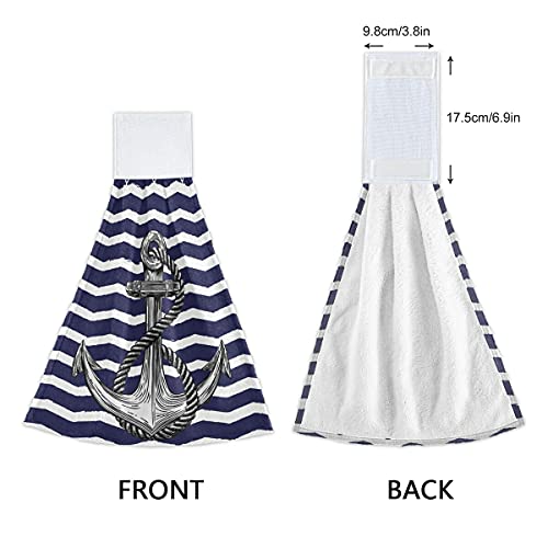 Giwawa Nautical Anchor Hand Towels 2 Pcs Soft Navy Blue Anchors Hanging Towel High Absorbent White Stripe Dish Towel Fast Drying Sea Anchor Towel For Kitchen Bathroom Toilet Home Decorative 12X17In #TOP3