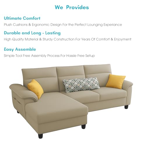 Image of Casaliving Seams LHS 4 Seater L Shape Sofa for Living Room (Cream Fabric) Premium Fabric Sofa