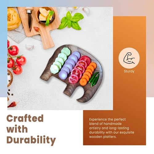 Image of Wooden Platters| Rosewood Serving Platter with Smooth Surface| Handcrafted Decorative Trays for Serving Snacks Fruits Desserts| Elephant Shape Appetizer Plate