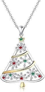 Sllaiss Christmas Tree Necklace for Women Christmas Necklace 925 Sterling Silver Necklace CZ Cubic Zirconia Pendant Necklace 18k Gold Plated Christmas Jewellery Gift Xmas Necklace Jewellery