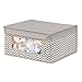 mDesign Soft Stackable Fabric Closet Storage Organizer Holder Box - Clear Window, Attached Lid, for Child/Kids Room, Nursery - Chevron Zig-Zag Print - Small, 4 Pack - Taupe/Natural