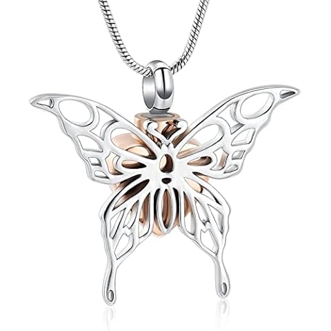 Cremation Jewelry Urn Necklace for Ashes Butterfly with Heart Charm Heart Eternity Stainless Steel Cremation Necklace, Metal, stainless-steel Cover