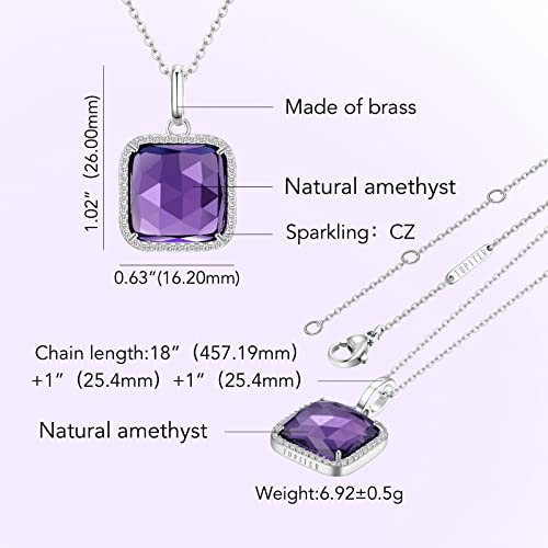 Jupiter Amethyst Gemstone Pendant Necklace, Rhodium Plated 13Mm Natural Gemstone Necklace With Zirconia, Genuine Amethyst Birthstone Necklace Jewelry Gifts For Valentine's Day, Mother's Day, Birthday #TOP1
