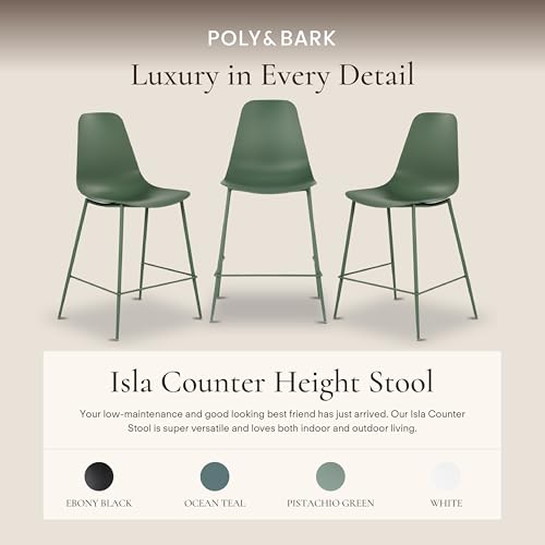 Image of Poly & BARK Isla Bar Stools Set of 3 - Counter Height Bar Stool for Kitchen - Set of Counter Stools - Indoor /Outdoor Barstools - Modern Kitchen Bar Stools - Pistachio Green