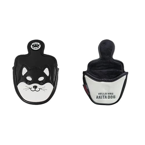 SkyjOy Golf Couvre Couvre-Chef de Golf Akita, Mignon Couvre-Chef Club for conducteur Fairway Hybride Putter, Protection en Cuir PU, couvertures Bois(Black Mallet Putter)