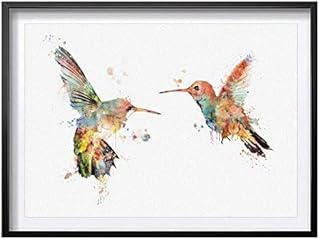 ZEARPT Anniversary or Holiday Bird Wall Art Print, Couple Hummingbird Painting Romantic Gift for Him or Her, Bird Pictures Wall Decor, 8x10 Inch Landscape Art Paper Print, Unframed