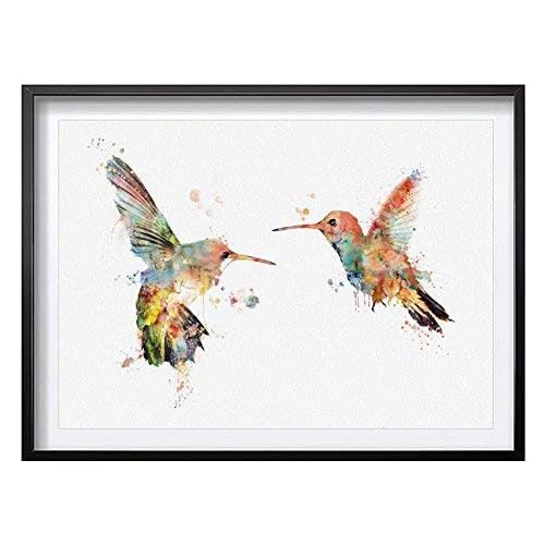 ZEARPT Anniversary or Holiday Bird Wall Art Print, Couple Hummingbird Painting Romantic Gift for Him or Her, Bird Pictures Wall Decor, 8x10 Inch Landscape Art Paper Print, Unframed