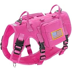 Forestpaw Dog Harness Medium Sized,Tactical Dog Harness with Handle,No Pull Military Style Service Dog Vest with Pockets Adjustable for Medium Large Dogs,Hot Pink,Chest 22-35