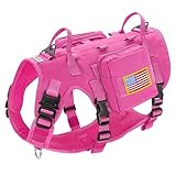 Forestpaw Dog Harness Medium Sized,Tactical Dog Harness with Handle,No Pull Military Style Service Dog Vest with Pockets Adjustable for Medium Large Dogs,Hot Pink,Chest 19.5-41.5"
