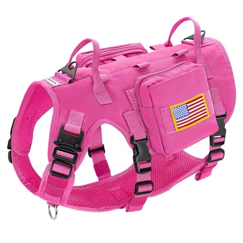 Forestpaw Dog Harness Medium Sized,Tactical Dog Harness with Handle,No Pull Military Style Service Dog Vest with Pockets Adjustable for Medium Large Dogs,Hot Pink,Chest 19.5-41.5"