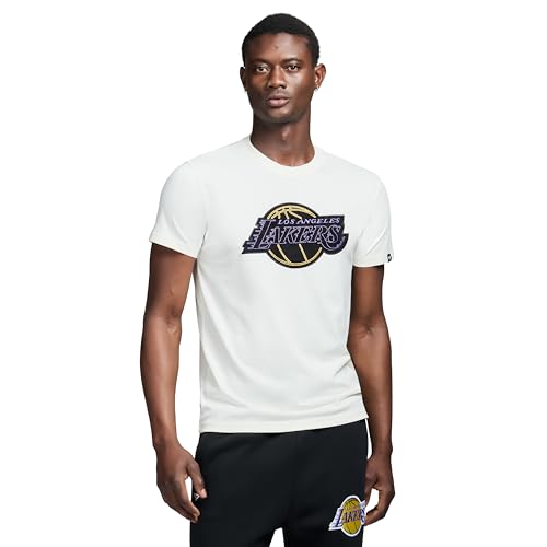 Game 7 x NBA Officially Licensed Men's Short Sleeve Oversized Heavyweight Crew Neck Cotton Patch T-Shirt, Los Angeles Lakers, L, Off-White