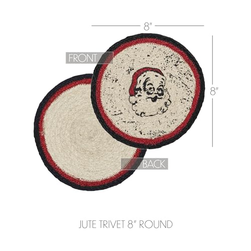 VHC-Brands-Jolly-Ole-Santa-Christmas-Table-Decor-for-Dining-Room-Kitchen-Linen-Jute-Hot-Pads-8-Inch-Round-Trivet VHC Brands Jolly Ole Santa Christmas Table Decor for Dining Room Kitchen Linen Jute Hot Pads 8 Inch Round Trivet