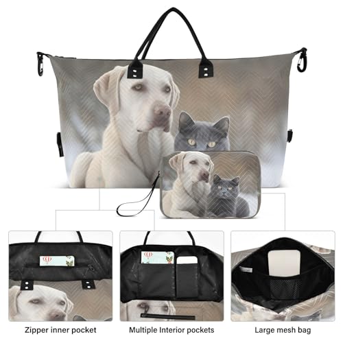 Large Travel Duffel Bag, Labrador Cat Sonw Sport Tote Gym Bag, Shoulder Weekender Overnight Bag for Women Men, Carry On Luggage with Toiletry Bag2