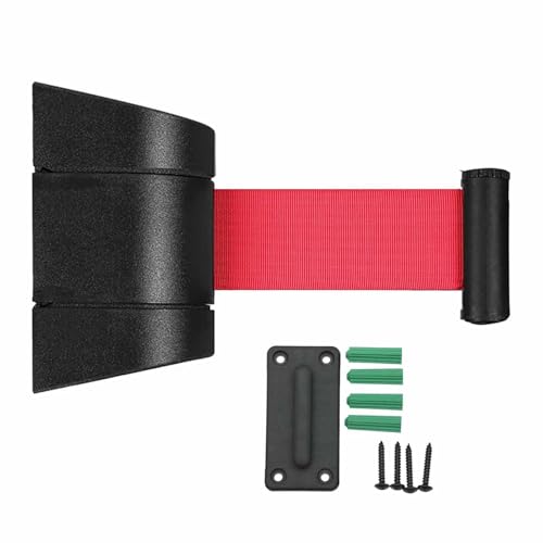 YNIYUJKL Retractable Wall Mount Safety Belt Barrier - Crowd Control Queue Divider, Tape For Public Spaces, Line Management Solution, Easy Installation, Durable Design,Red-16.4ft