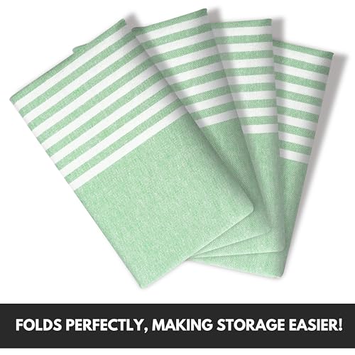 Image of Turkish Kitchen Towels 18x26 Inches with Tassels - 4 Pack - Absorbent, Durable, Soft 100% Cotton Dish Towels for Drying & Cleaning - Machine Washable, Quick Dry - Apple Green
