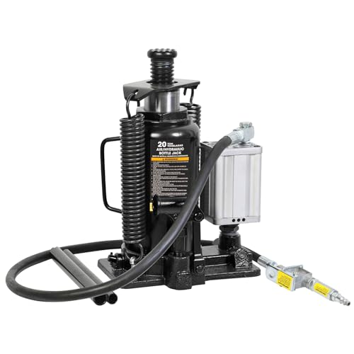 YELLOW JACKET 20 Ton (40,000 LBs) Heavy-Duty Pneumatic & Manual Air Hydraulic Bottle Jack, Black for Trucks & Heavy Equipment
