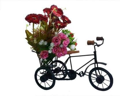DELUX WOOD CARVER Delux Wood Carver Antique Wood and Wrought Iron Mini Flower Stand Cycle // Vintage Bike Iron Vehicle Model Bicycle for Toy Gifts Showcase Display Home Desktop Decor//with Holder Back Side showpiece ,(pack of 1)