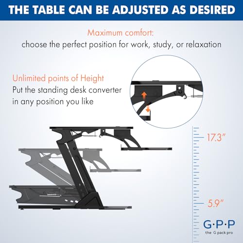 Image of 36″ Wide Standing Desk Converter - Sit-to-Stand Workstation for Dual Monitors, Height Adjustable Up to 17.3″ with Large Keyboard Tray - Black