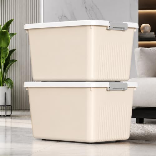 Image of HoopVool Multipurpose Plastic Storage Container Box - Sturdy and Versatile Home Organizer, Available in Multiple Size. (CREAM, X-LARGE - 18 X 12.5 X 9.5 INCH, PACK OF - 3)