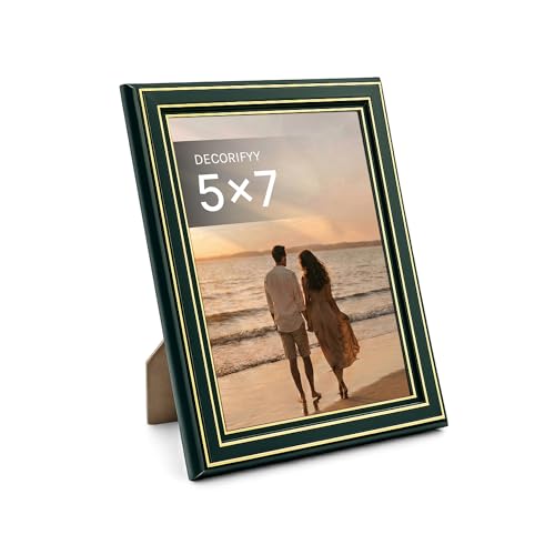 Image of Premium 5x7 Inch Green & Gold Photo Frame | Tabletop Display with Plexiglass Front | Perfect for Home Decor, Memories & Gifting