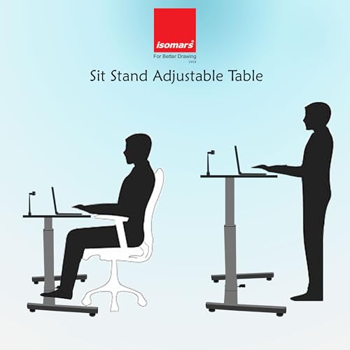 Image of Isomars Ergonomic Height Adjustable Laptop Table. Sit Stand Table with Lockable Wheels. Standing Desk for Home & Office with Adjustable Height