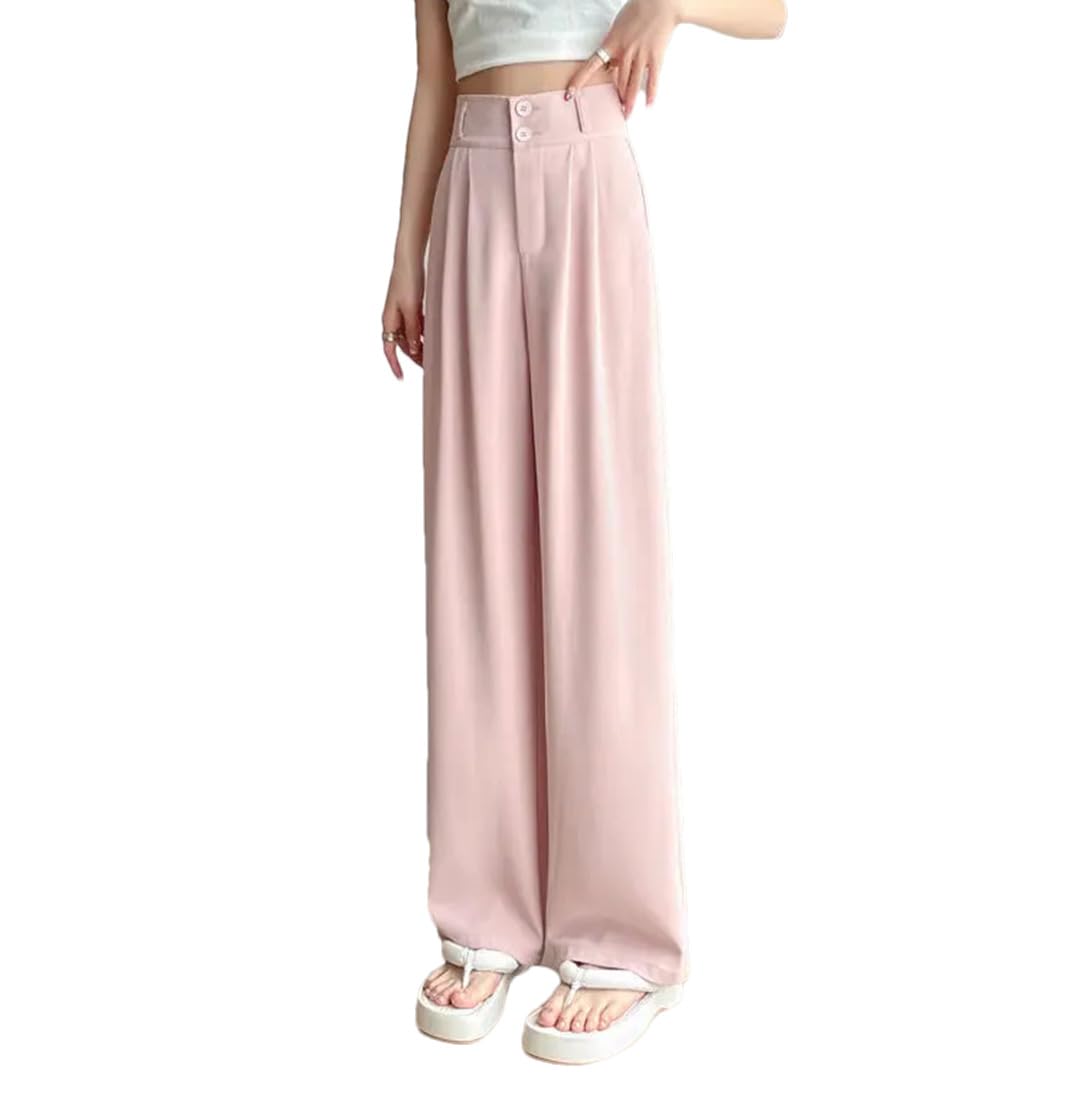 Wide Leg Pants Women Office Lady Vintage Summer High Waisted Casual Solid Trousers