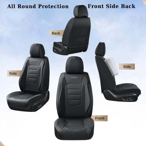 Image of Coverado Seat Covers, Car Seat Covers Front Seats, Car Seat Protector Waterproof, Car Seat Cover, Car Seat Cushion Nappa Leather, Black Seat Covers for Cars Carseat Cover Universal Fit for Most Cars