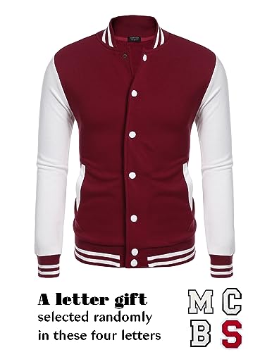 Image of COOFANDY Men Fashion Long Sleeve Button Front Cotton Bomber Baseball Jacket(Red,X-Large)