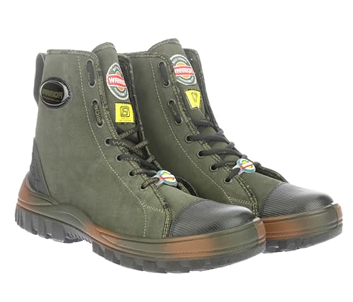 Liberty Warrior Super Jungle King For Men, Line Print, Leather, Hard Toe, 19-47HSBG Commando Army Shoes, Light Weight, Waterproof, Military Boot, Olive Green Size - 5UK