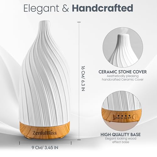 Ceramic Essential Oil Diffuser – 100ml Handcrafted Ultrasonic Aroma Diffuser with 7 LED Colors, Auto Shut-Off When No Water & Quiet Operation – Stone Diffuser for Home, Office & Bedroom - Image 3