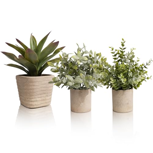 YVONNEYI 3 Stück Künstliche Pflanzen, Kunstpflanze Agave für Zimmer Deko, Kunstpflanze Eukalyptus für Wohnzimmer Badezimmer Schlafzimmer Küche Tisch Büro Deko