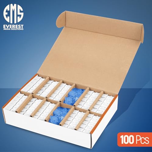 Image of Everest 90 Degree RJ45 Cat5e Keystone Jacks Slim Profile 100-Pack White | Compatible with 90 Angled Speed Termination Tool - easyJACK (B094WB91H3)