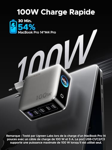 Chargeur USB C 100W rapide UGREEN Nexode Pro avec affichage TFT haute précision - 4