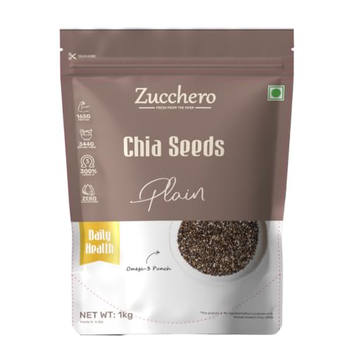 Image of Zucchero Chia Seeds (1kg) - Double Sortex Clean Super Seeds for eating | Omega-3 Loaded | Calcium Rich| Weight Management | Lab Tested | Best for overnight soaking