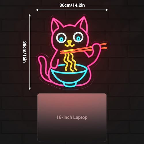 Image of Ramen Cat Neon Sign for Wall Decor, Cute Cat Neon Sign Ramen LED Signs for Wall Art Decor Restaurant Home Bar Kitchen Dining Bedroom Art Decor Christmas Gifts