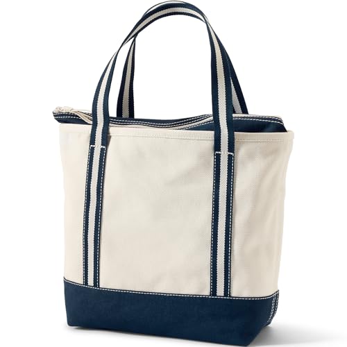 Image of Lands' End Zip Top Long Handle Canvas Tote Bag