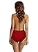 zeraca Women's Vintage Deep Plunge Backless High Waisted One Piece Swimsuit Bathing Suit (M10, Dark Red)