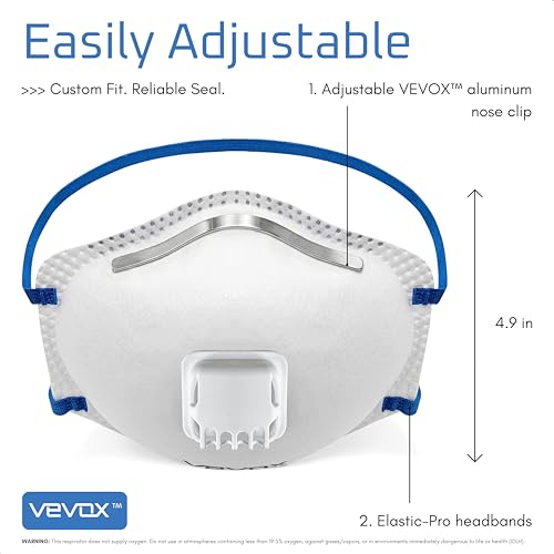 VEVOX™ N95 Masks for Adults – NIOSH Approved – 10 or 20 Pack – Valved Particulate Respirator with Comfort-Plus Seal – Dust Masks for Construction Work, Sanding, Woodworking, Mold, Drywall & Pollen