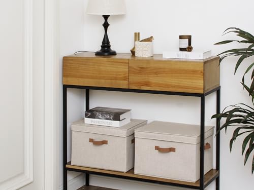 Image of StorageWorks Fabric Storage Bins with Lid, Decorative Storage Boxes for Shelves, Stackable Closet Organizer Basket with Handles, Large, Brown and Beige, 2-Pack