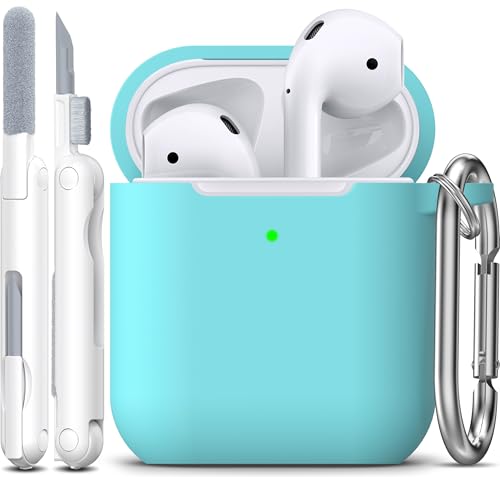 Image of AirPods Case Cover with Keychain, Full Protective Silicone AirPods Accessories Skin Cover for Women Girl with Apple AirPods Wireless Charging Case,Front LED Visible-Mint Green