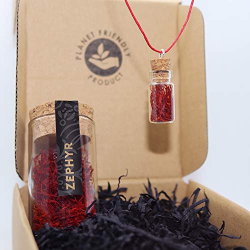 2 gramos de azafrán en pistilos entero - Zephyr - Incluye colgante con azafrán en una pequeña cápsula de vidrio.