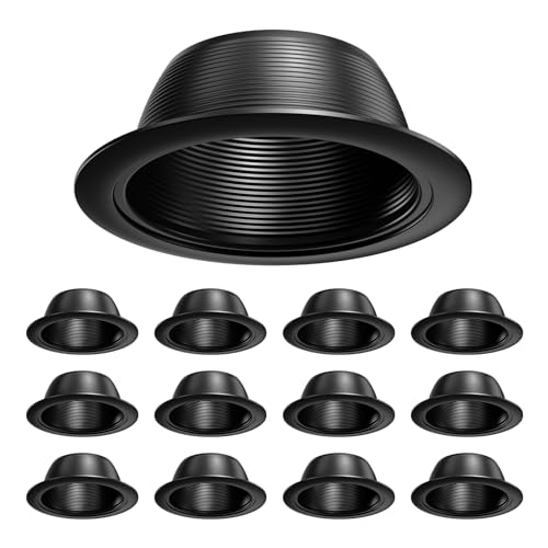 Anyhome 6 Inch Can Light Cover,12 Pack Black Can Light Trim,Step Baffle with Detachable Ring,Anti-Glare,All Metal Material
