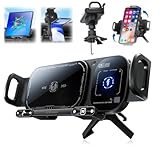 FunApricity Wireless Charging Rotating Car Mount,High Intelligent 2 in 1 Auto Rotating Phone Holder,Car Charger Fast Charging, One-Click Auto-Rotating & Clamping for Smartphone/Pad/Foldable Phone