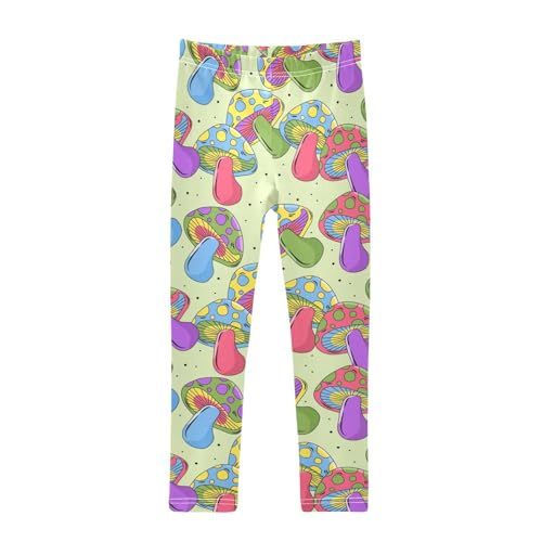 Colorful Mushrooms Girls Leggings,Workout Leggings for Girls Toddler Athletic Leggings Size for 3-10T